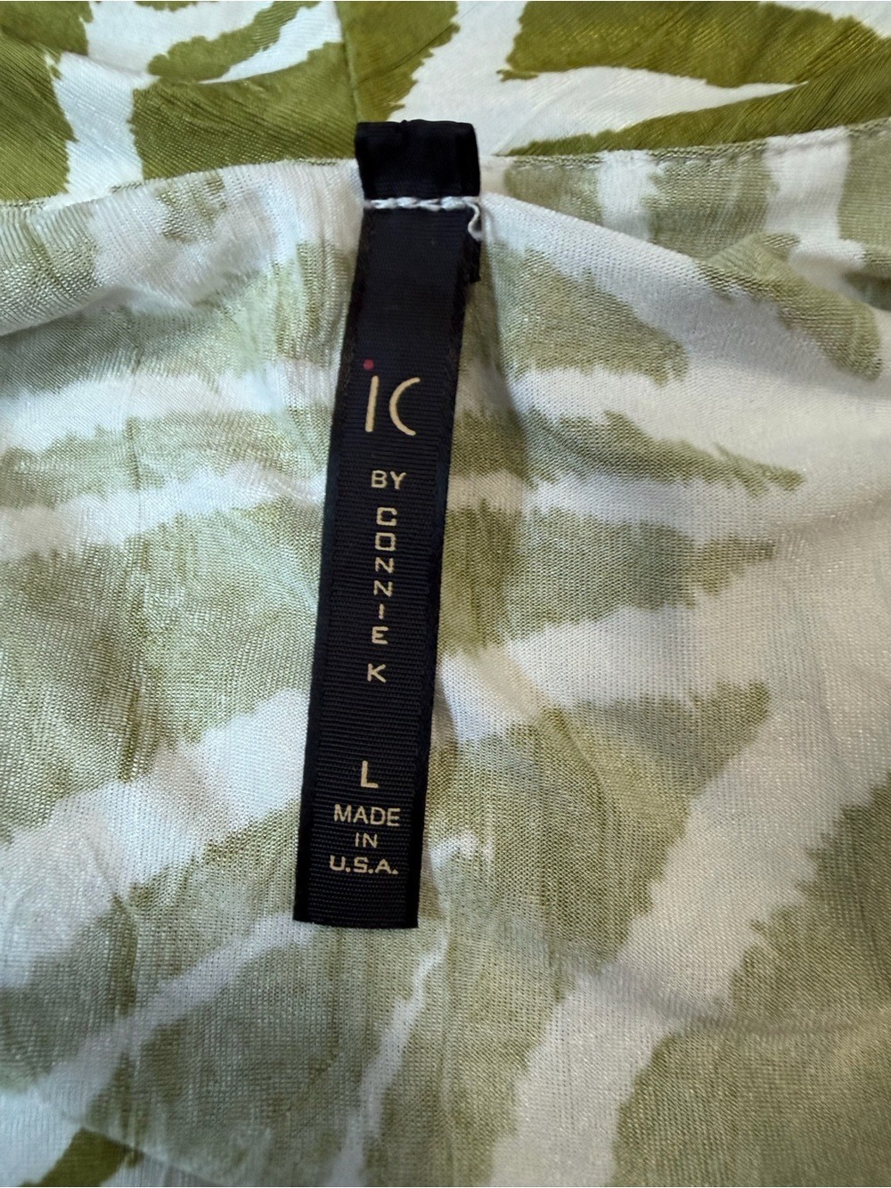 IC By Connie K. Olive Green & White Floral Cowl Tunic Shark Bite Hem Lagenlook L - Picture 5 of 6